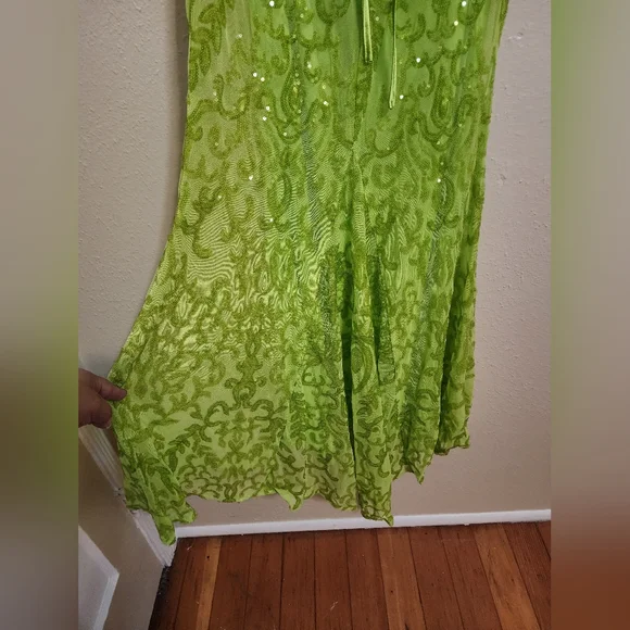 Lulus Limitless Glamour Lime Green Sequin Lace-Up Maxi Dress S Wedding Prom - Picture 11 of 12